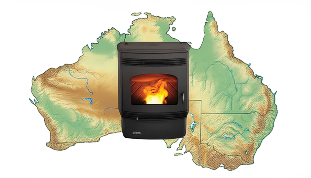 pellet heater in the middle of a map of australia